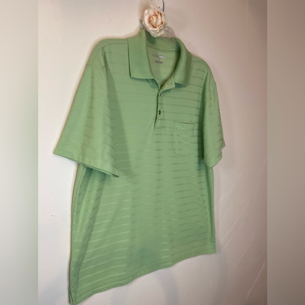 Grand Slam~Golf Polo Shirt~Dark Mint Green w/Glossy Lines & Pocket~Size L
